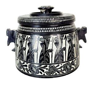 Solid Stone Carved Persepolis Mural Pyxis Container Stoneware Urn Canist…